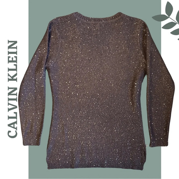 Calvin Klein Women’s Sequin Black Long Sleeve Crew Neck Sweater size Medium - Picture 3 of 7